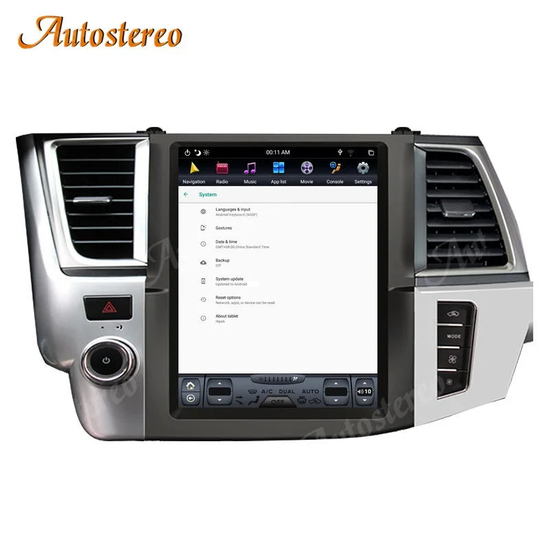 Android 11 For Toyota Kluger Highlander 2014-2021 Tesla Style Car GPS Navigation Auto Radi