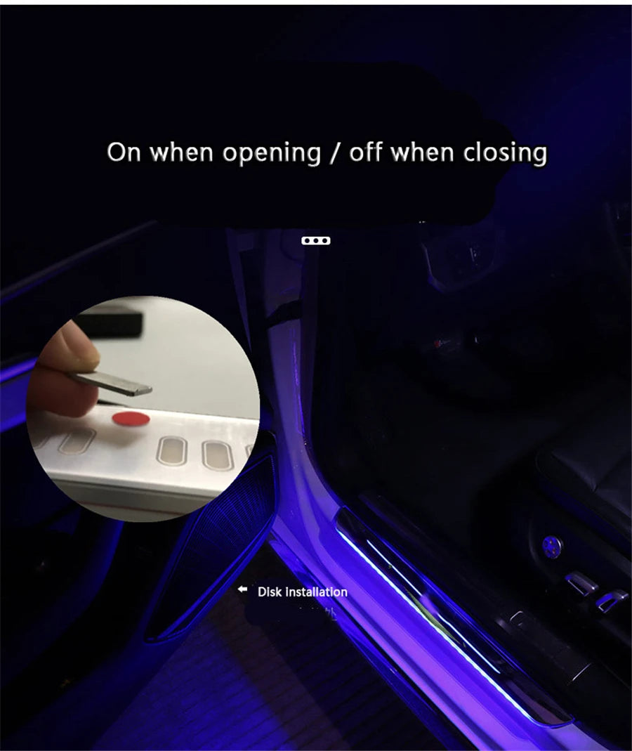 LED Flowing Car Rechargeable Pedal Light Sill Pathway Welcome Scuff Plate 4Doors