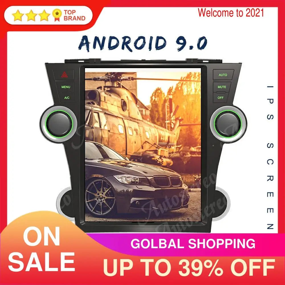 Carplay Android Car GPS Navigation For Toyota Highlander 2007-2013 Tesla Style Auto Radio