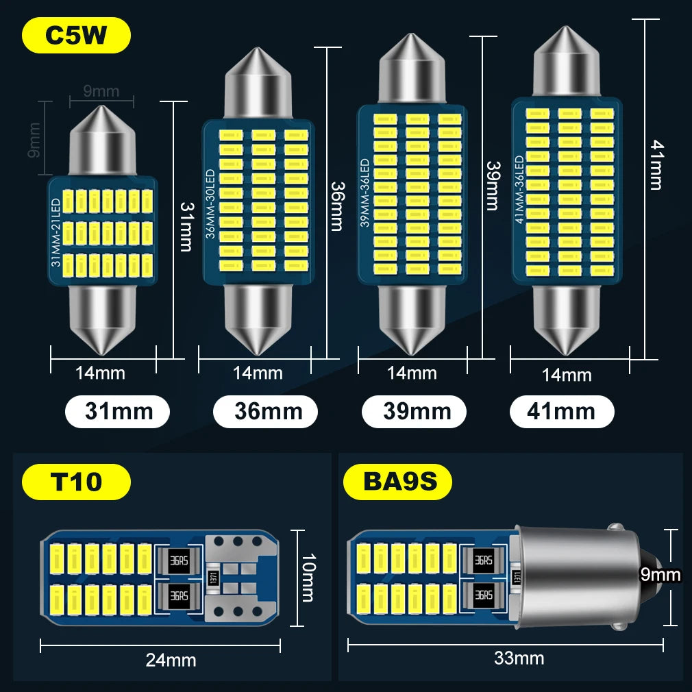 T10 Led W5W Led bulb C5W BA9S T4W Led Canbus Festoon C10W 31/36/39/41MM Led Warm White Fes