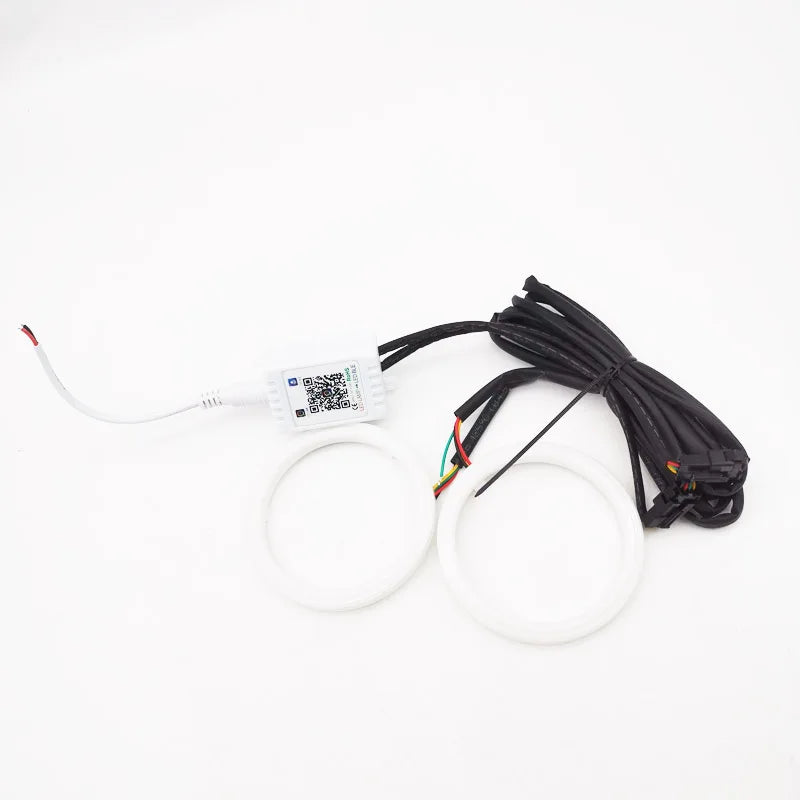 Angel Eyes BT APP Control RGB 80mm Halo Rings COB Led Car Driving Headlight