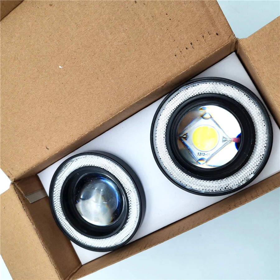 3.5" 12V LED Fog Light Headlight Car Blue Angel Eyes Halo Ring Driving Lamp 1Pair