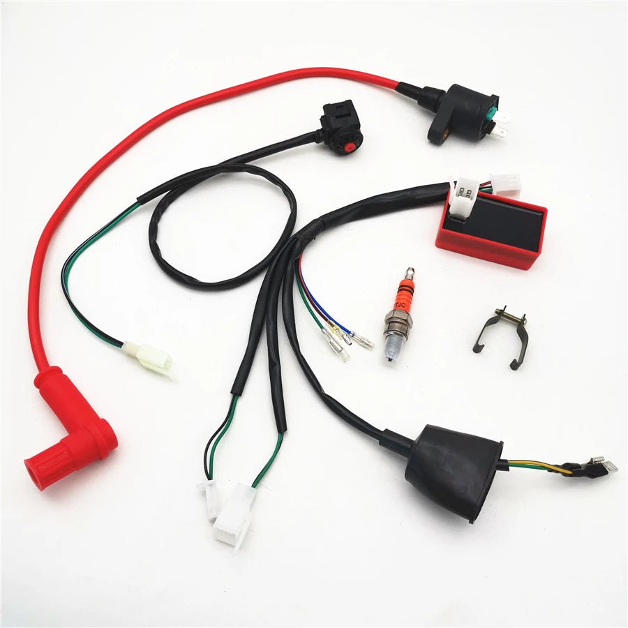 Universal Dirt Bike Wiring Harness Kill Switch Ignition Coil CDI Set 50cc-150cc