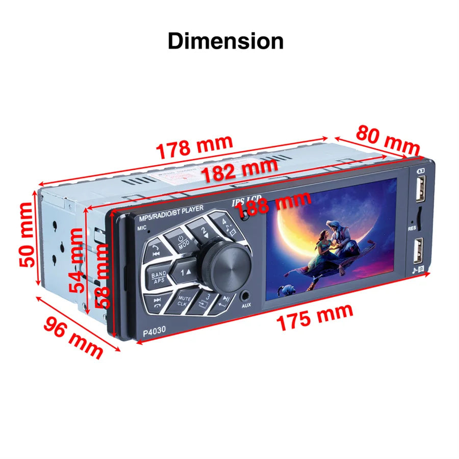 Car Radio 3.8" IPS screen MP5 Player Bluetooth FM Radio with Dynamic Rear View Camera Supp