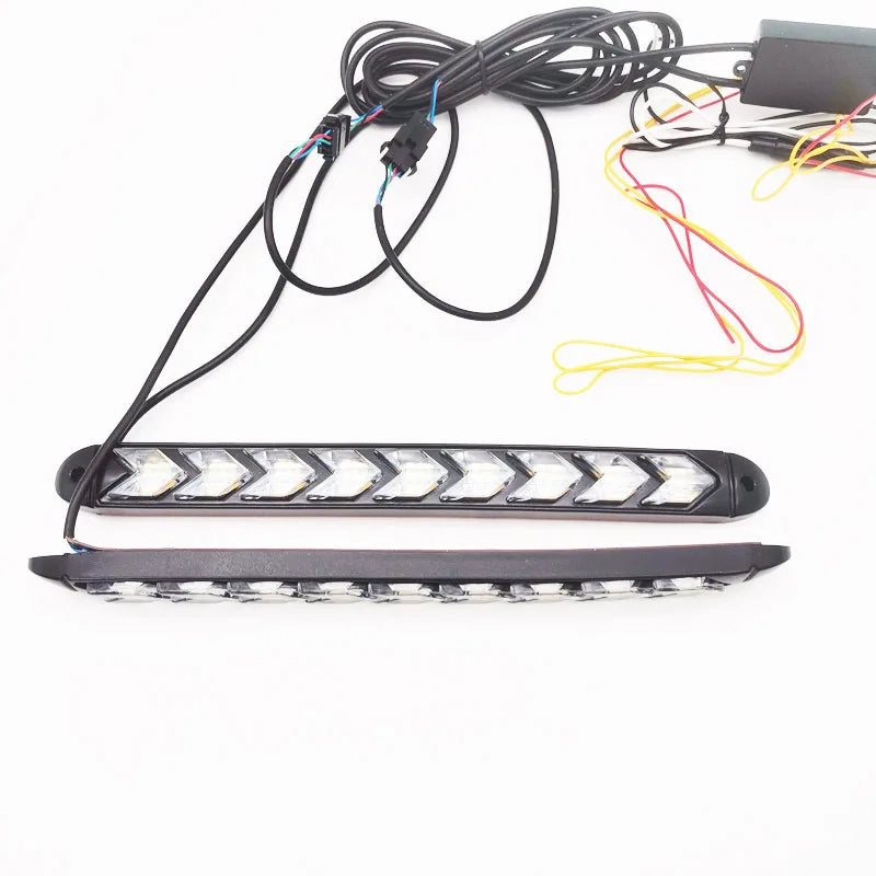1Pair 9 LED White & Amber Car DRL Light Strip Driving Fog Lamp Turn Signal Lights