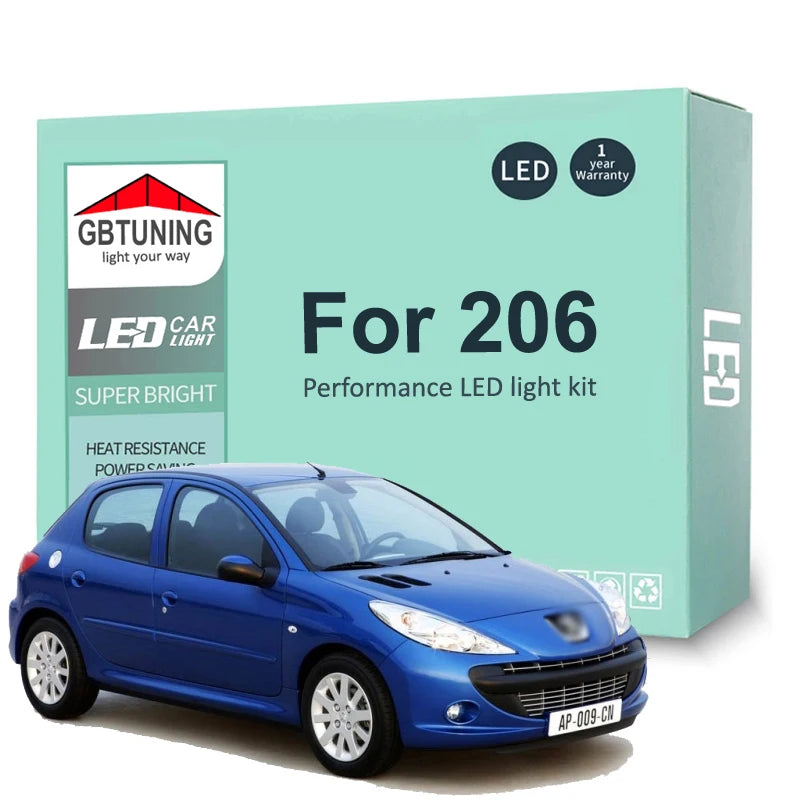 11-Piece LED Interior Light Kit for Peugeot 206 1998-2008 - Canbus Dome Map Door Trunk Bulbs | AUTOKITSHOP