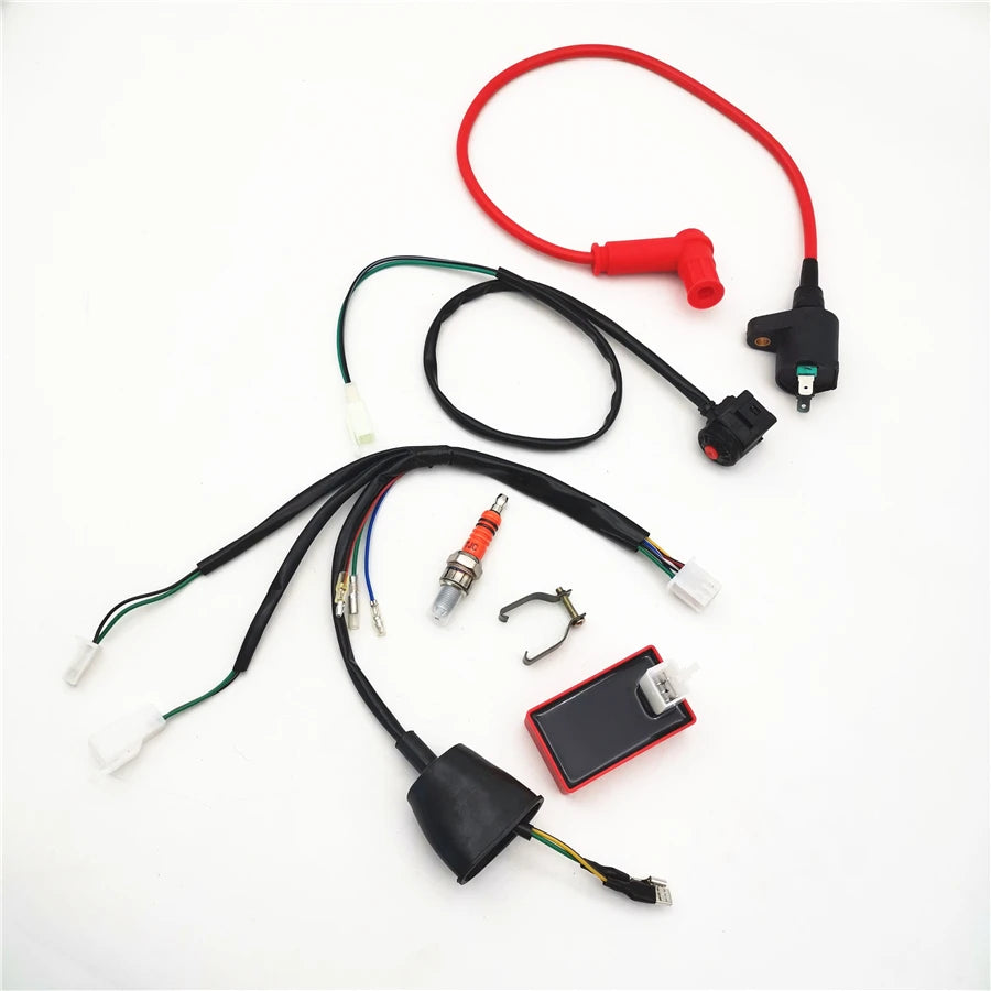 Universal Dirt Bike Wiring Harness Kill Switch Ignition Coil CDI Set 50cc-150cc