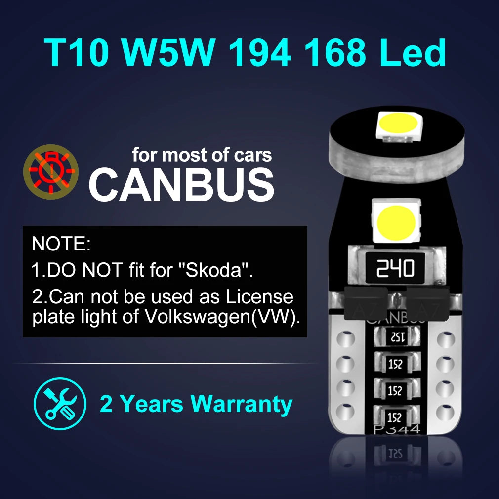 Canbus Super Bright T10 W5W LED Bulbs Car Clearance Lights Reading Lamp Auto Dome Door Bul