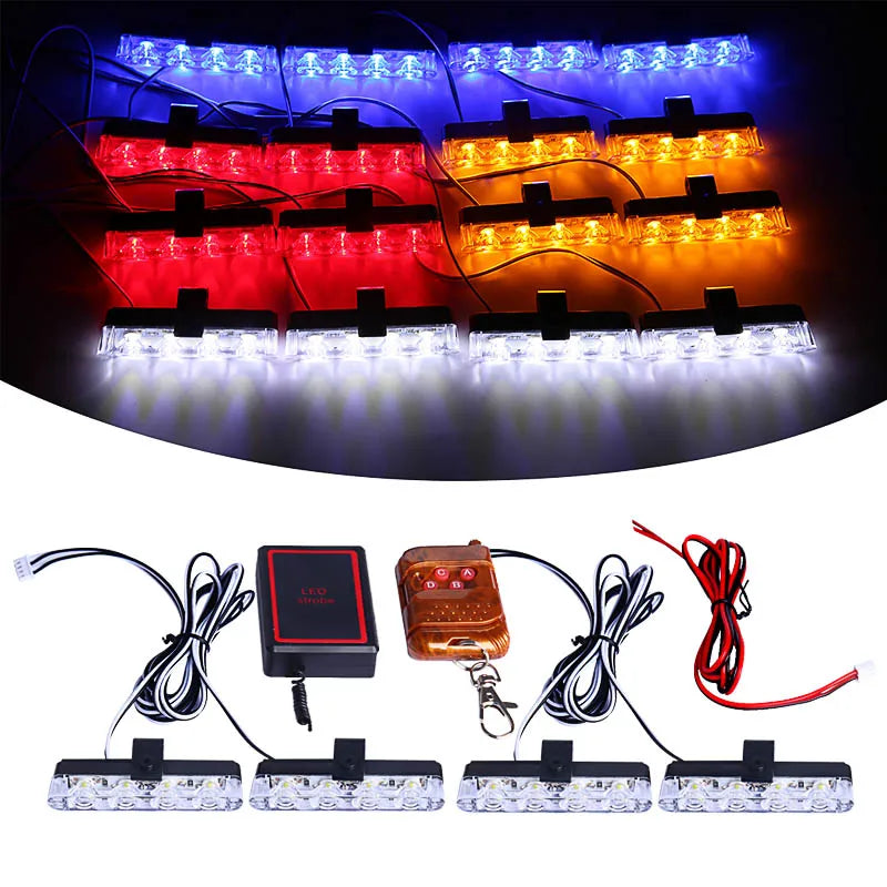 Grill Car LED Light Strobe Red Blue Emergency Remote Wireless Control Flash Signal Fireman | AUTOKITSHOP