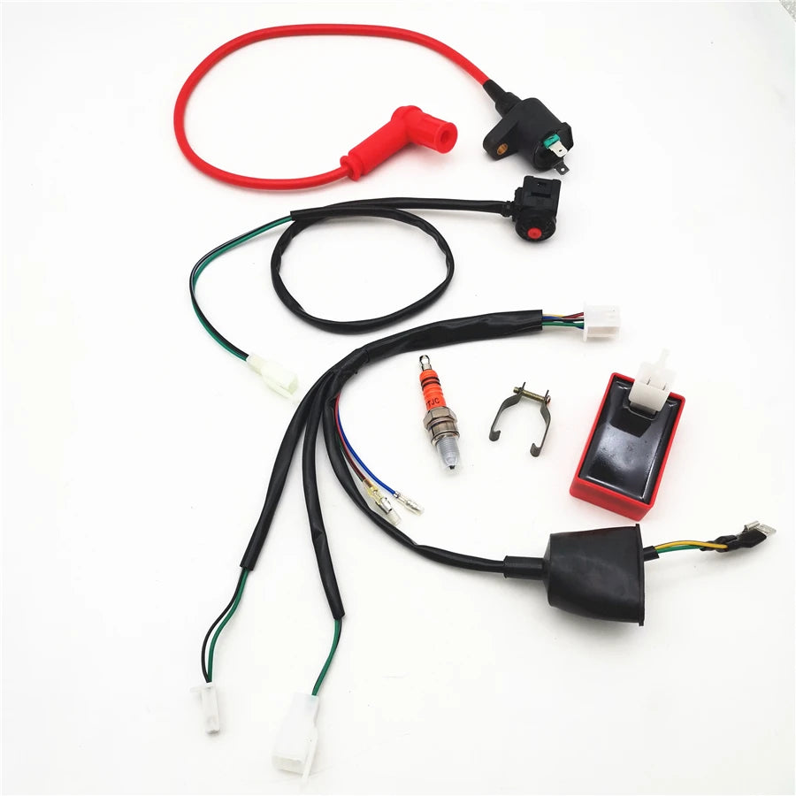 Universal Dirt Bike Wiring Harness Kill Switch Ignition Coil CDI Set 50cc-150cc