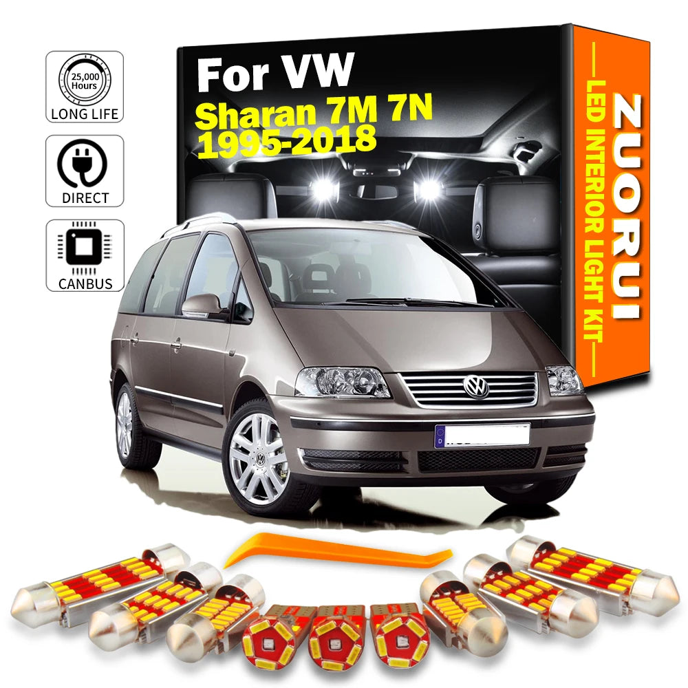 ZUORUI Canbus For Volkswagen VW Sharan 7M 7N 1995-2018 LED Interior Map Dome Door Trunk Light Kit Car  Footwell Bulbs No