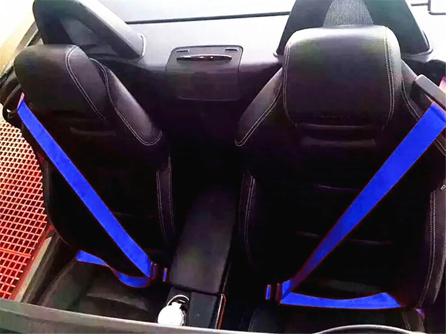 Blue 3 Point Retractable Car Safety Seat Belts Lap Safety Belt Seatbelts for Auto Cars Wit