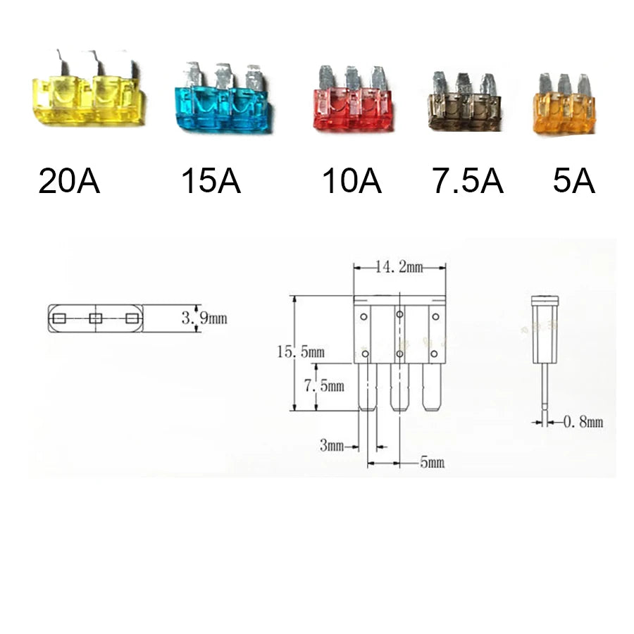 25 Pcs/lot Micro 3 Pins Fuse Automotive Car Fuse For Ford Focus Mondeo Dodge JEEP 5A 7.5A