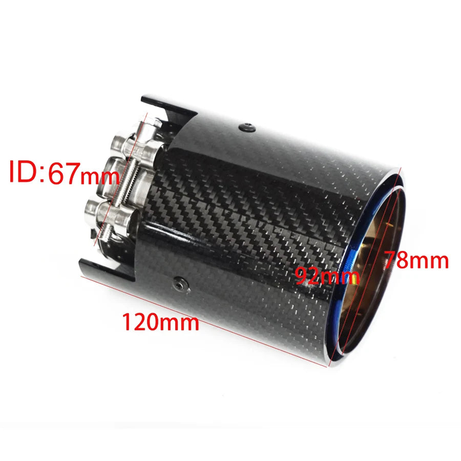 Inner Diameter 67MM Grilled Blue Style Carbon Fiber Glossy Exhaust Tip For M Performance E