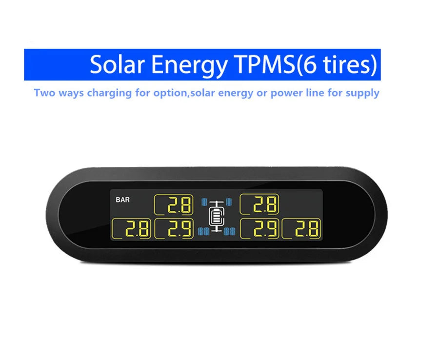 Solar Power Wireless LCD Tire Pressure Monitor System TPMS +6 External Sensor Tire Pressur