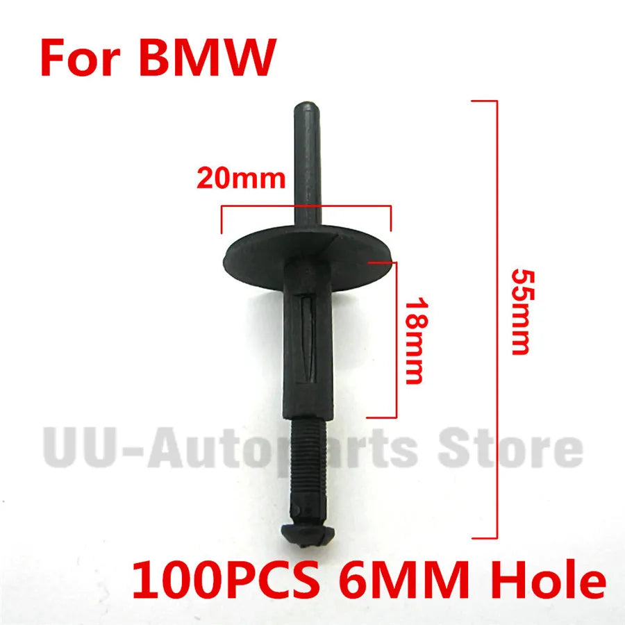 100Pcs/Set 6MM Car Plastic Rivets Automobile Clips For BMW Hole Push Car Bumper Panel Rive