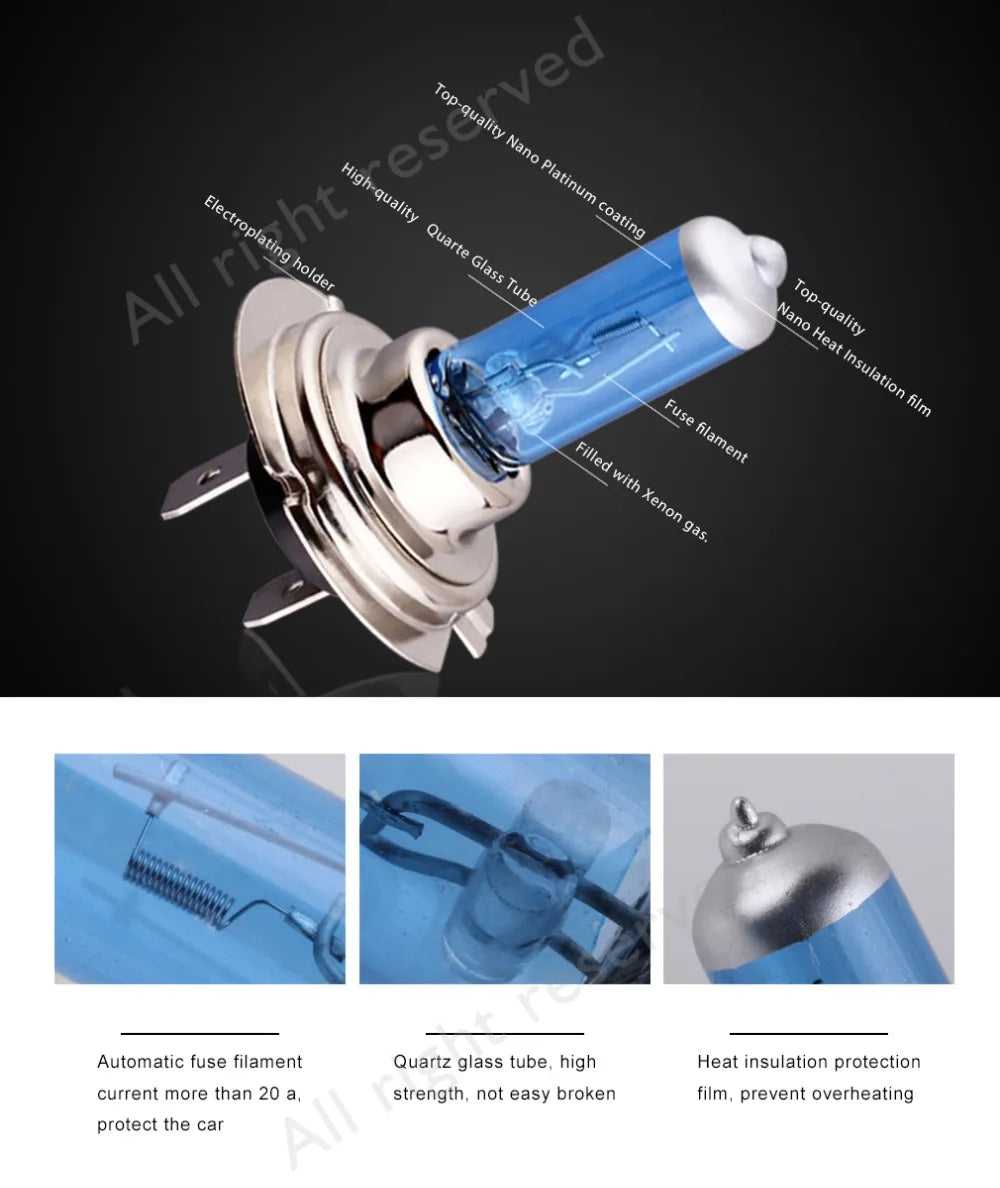 H1 H3 H4 H7 Halogen Bulbs H11 9005 HB3 9006 HB4 100W 12V 5000K Super Bright Car Headlight