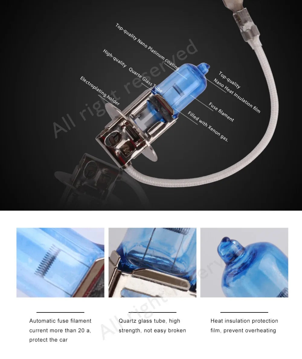 Super Bright Halogen Bulbs H1 H3 H4 H7 H11 9005 HB3 9006 HB4 55W 100W 12V 5000K Car Headli