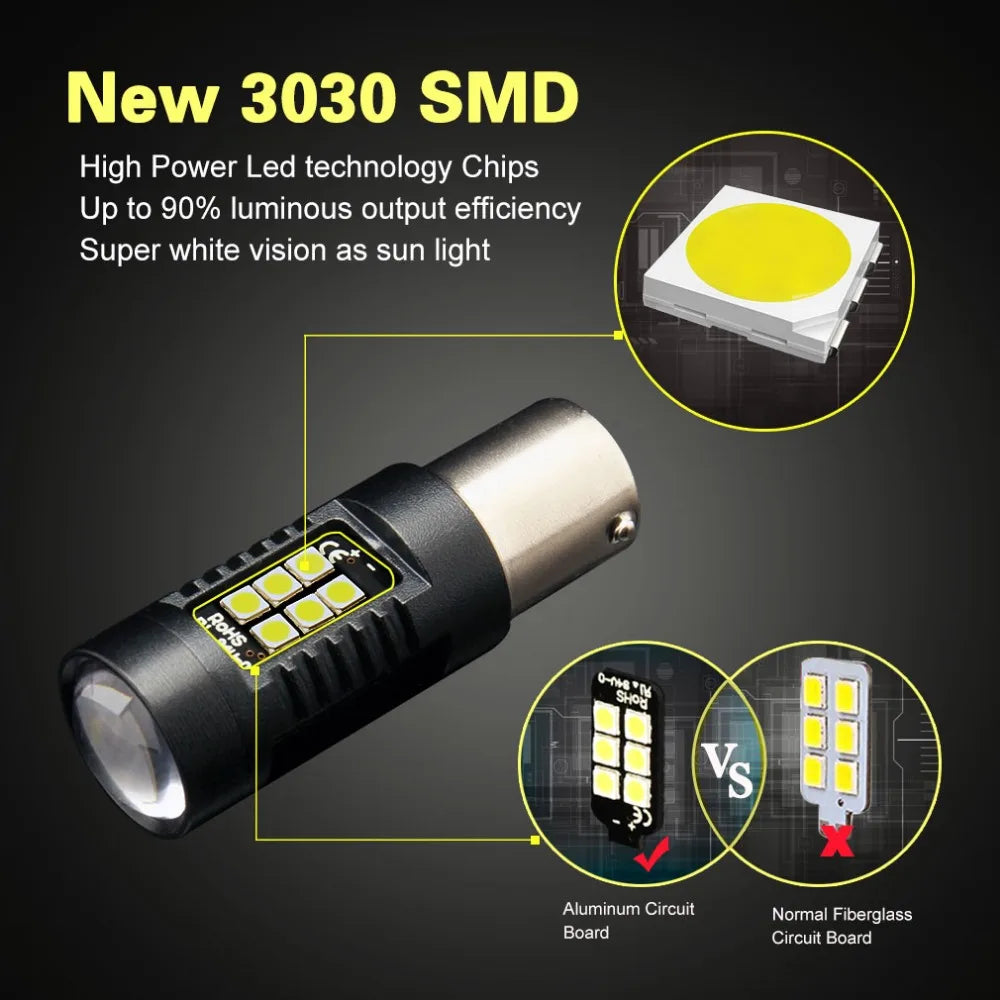 P21W Led Bulb 1156 BA15S Leds 21 3030SMD Auto Light Bulbs Reverse Lamp White Yellow Amber