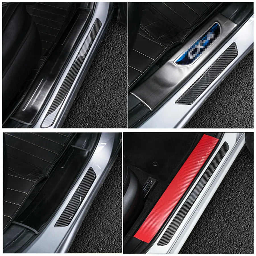 Universal 4pcs car styling48CM+25CM Real Carbon Fiber Front Rear Car Scuff Plate Door Sill