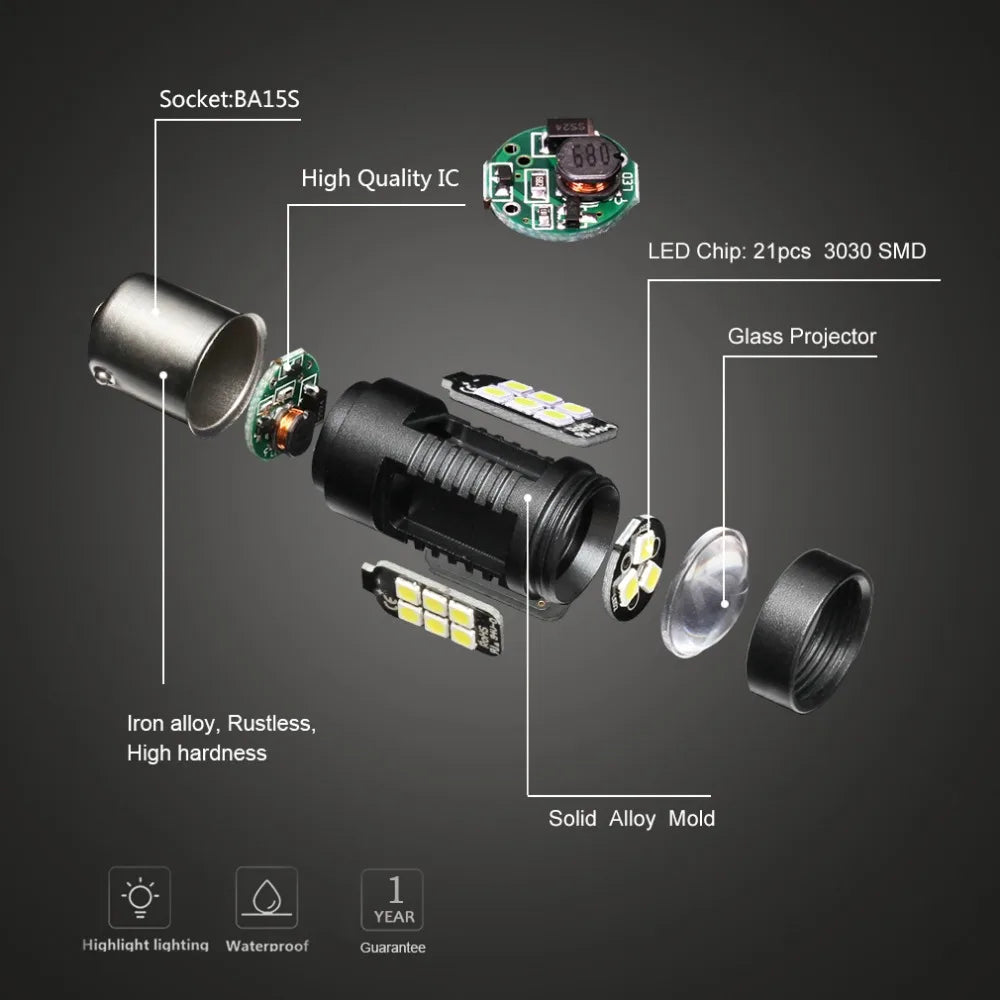 P21W Led Bulb 1156 BA15S Leds 21 3030SMD Auto Light Bulbs Reverse Lamp White Yellow Amber