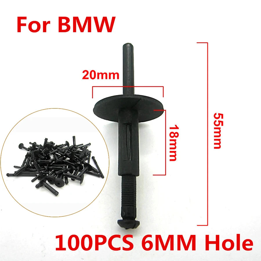 100Pcs/Set 6MM Car Plastic Rivets Automobile Clips For BMW Hole Push Car Bumper Panel Rive
