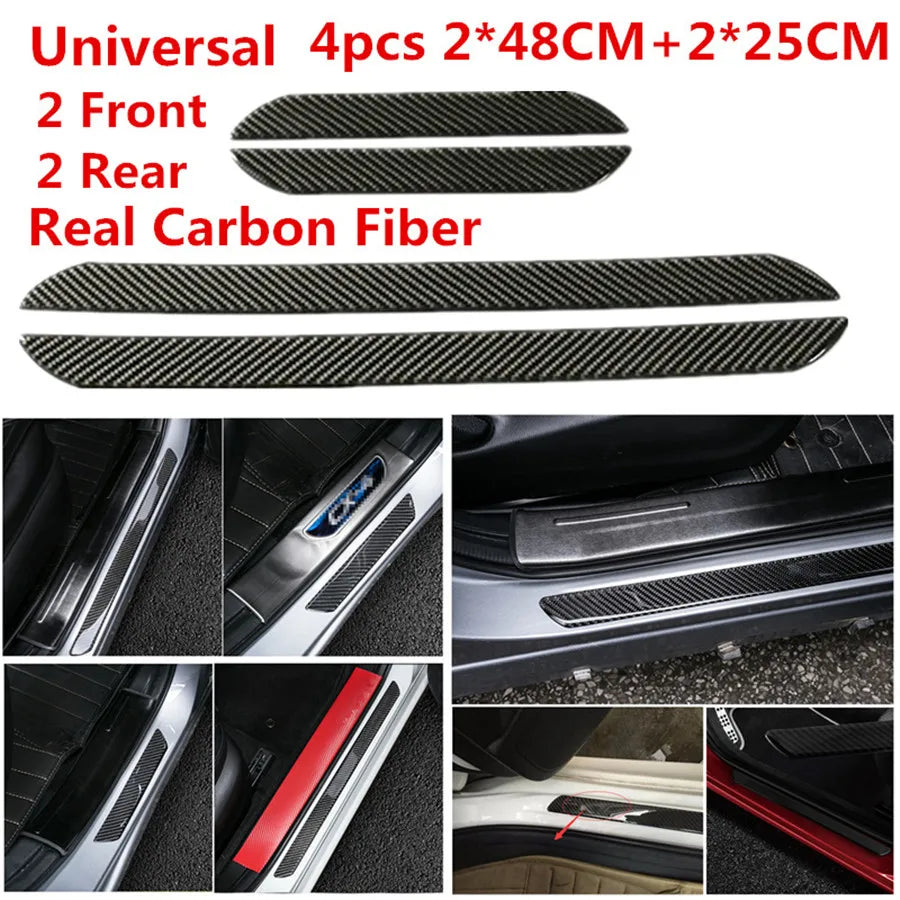 Universal 4pcs car styling48CM+25CM Real Carbon Fiber Front Rear Car Scuff Plate Door Sill