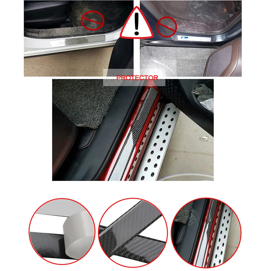 Universal 4pcs car styling48CM+25CM Real Carbon Fiber Front Rear Car Scuff Plate Door Sill