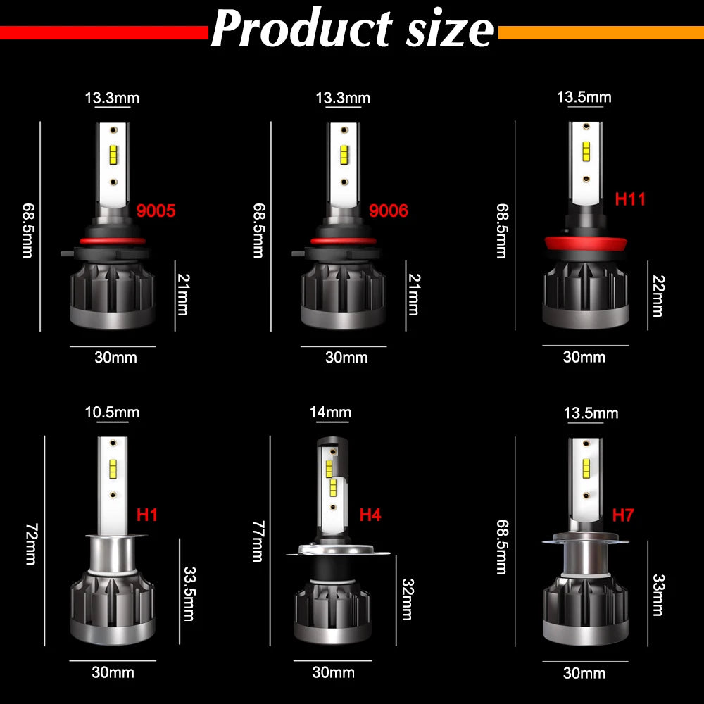 roadsun 6000K H4 LED H7 Lamps H1 HB4 H11 H9 H8 HB3 CSP Chip Car Headlight Bulbs 72W 12000L