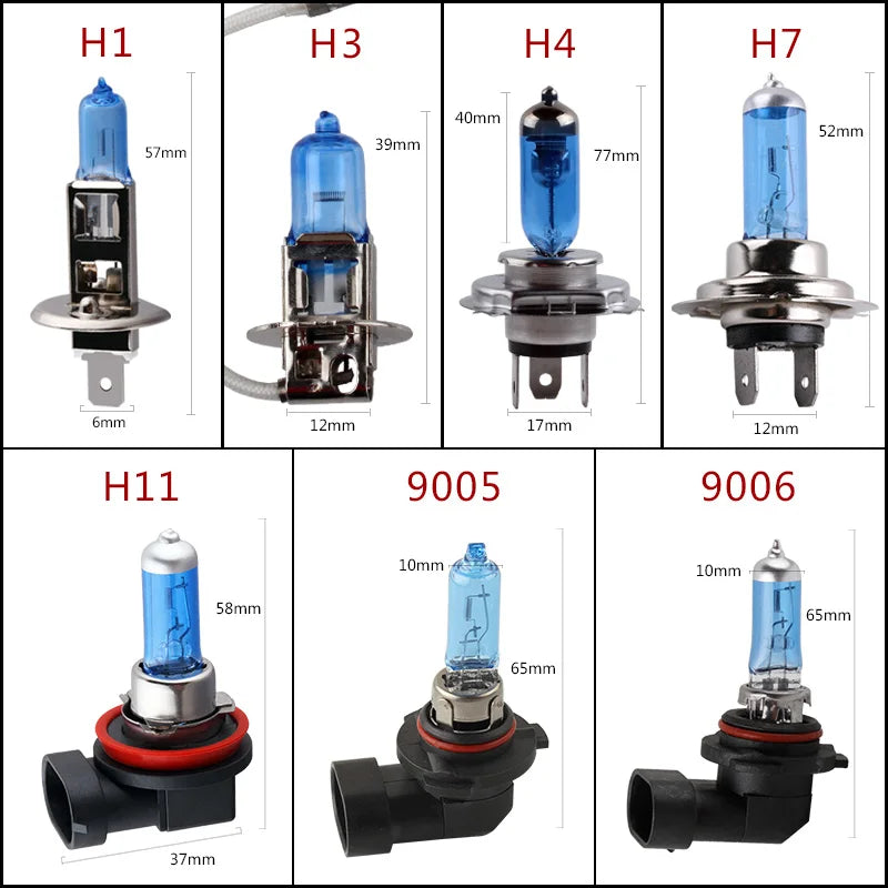 H1 H3 H4 H7 Halogen Bulbs H11 9005 HB3 9006 HB4 100W 12V 5000K Super Bright Car Headlight