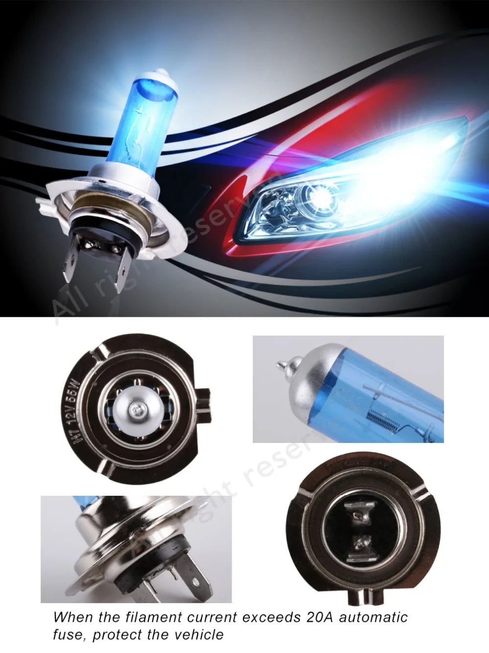 H7 55W 12V Super Bright Halogen Bulb Car Headlight Lamp Fog Lights High Power Auto Light B