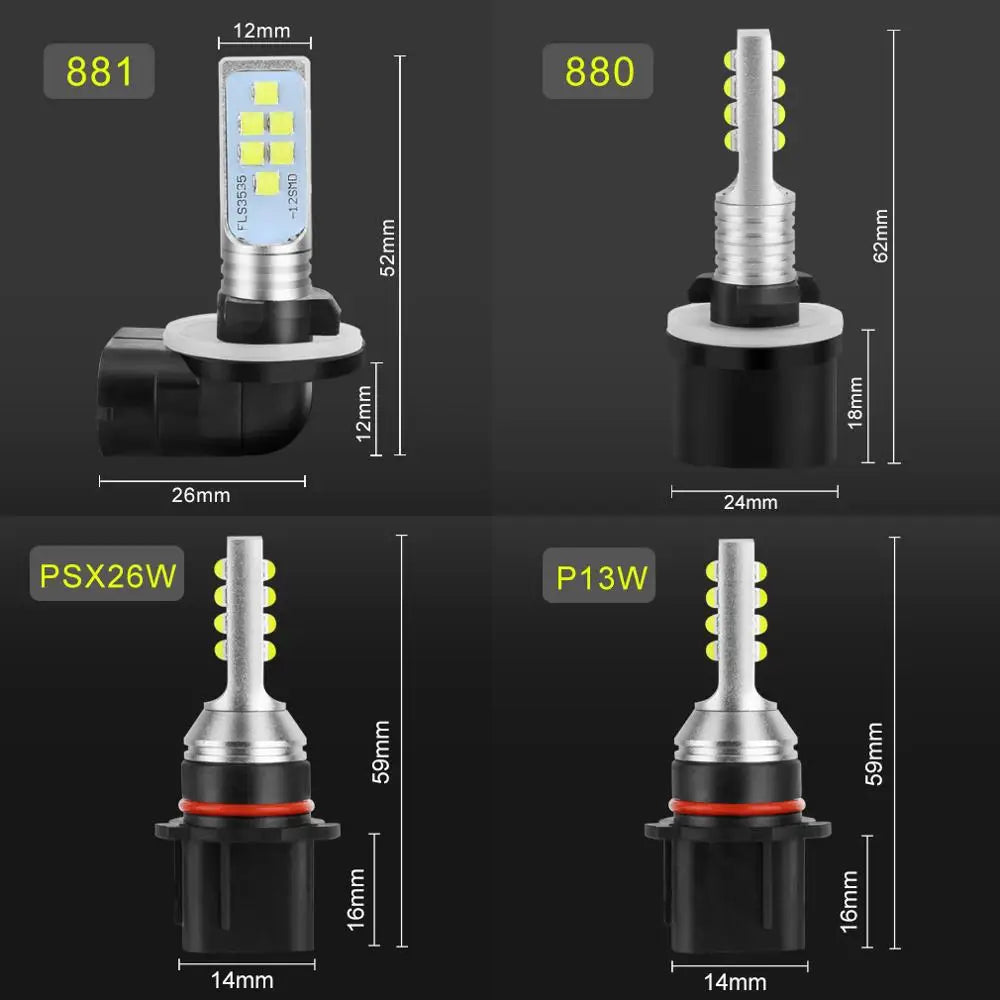 H27 Led P13W PSX26W Fog Light H27W 881 880 Auto Led Bulb Light Lamp 1400LM Car Driving Run