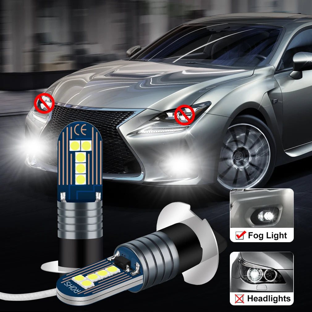H1 H3 LED Bulb Super Bright 10 3030SMD Car Fog Lights DC 12V 6000K Running Light Auto Fog