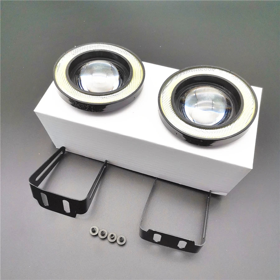 Universal 1Pair 3.5" COB LED Fog Light Projector White Angel Eyes Halo Ring DRL
