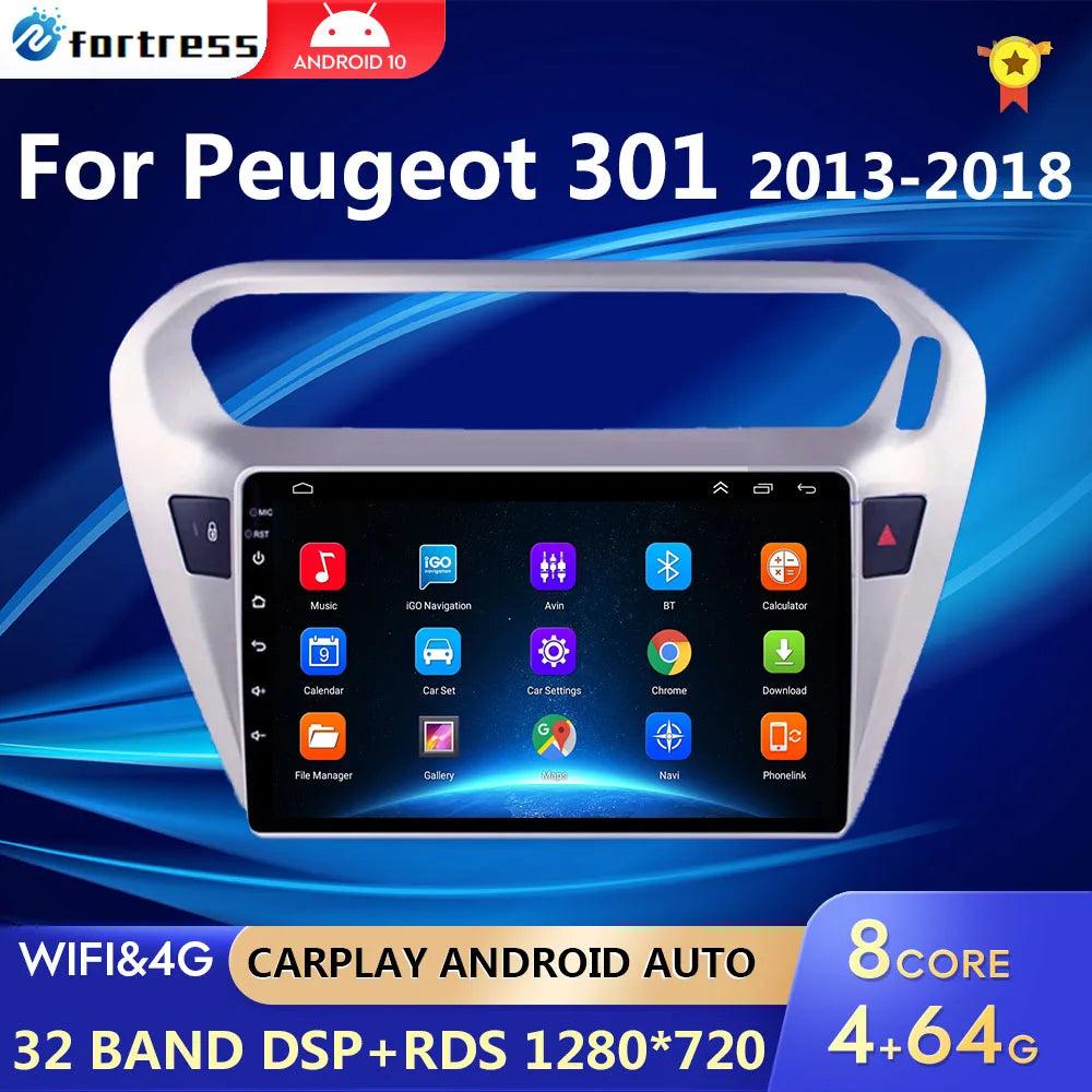 RAM 4G+ROM 64G Android 10 Car Video Multimedia Player GPS Navigation for Peugeot 301 Citro