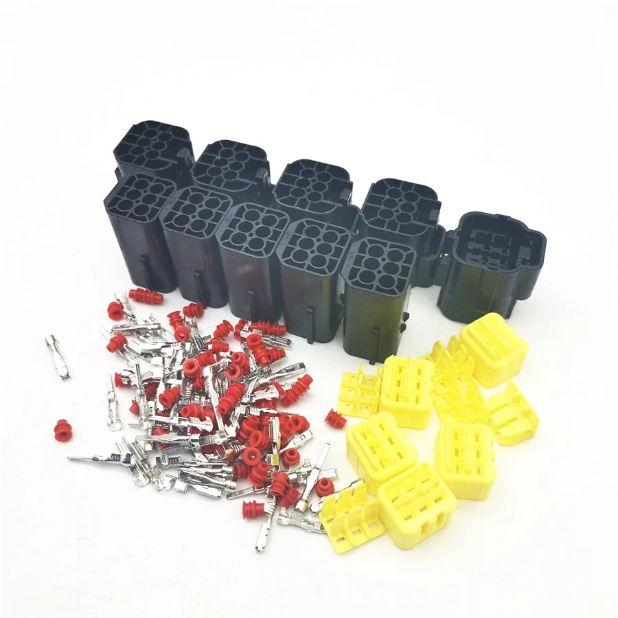 5 Kit 6 Pin Way Amp Sealed Waterproof Wire Connector Plug Terminal Set Car Truck