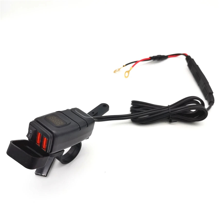 Dual USB QC3.0 Phone Fast Charger With Voltmeter Motorcycle Handlebar Charger