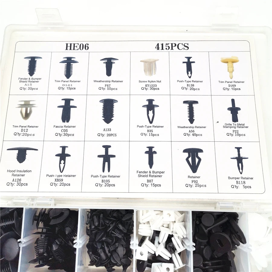 415pcs/box 18 Sizes Trim Clips Retainer Panel Bumper Fastener Set For Ford