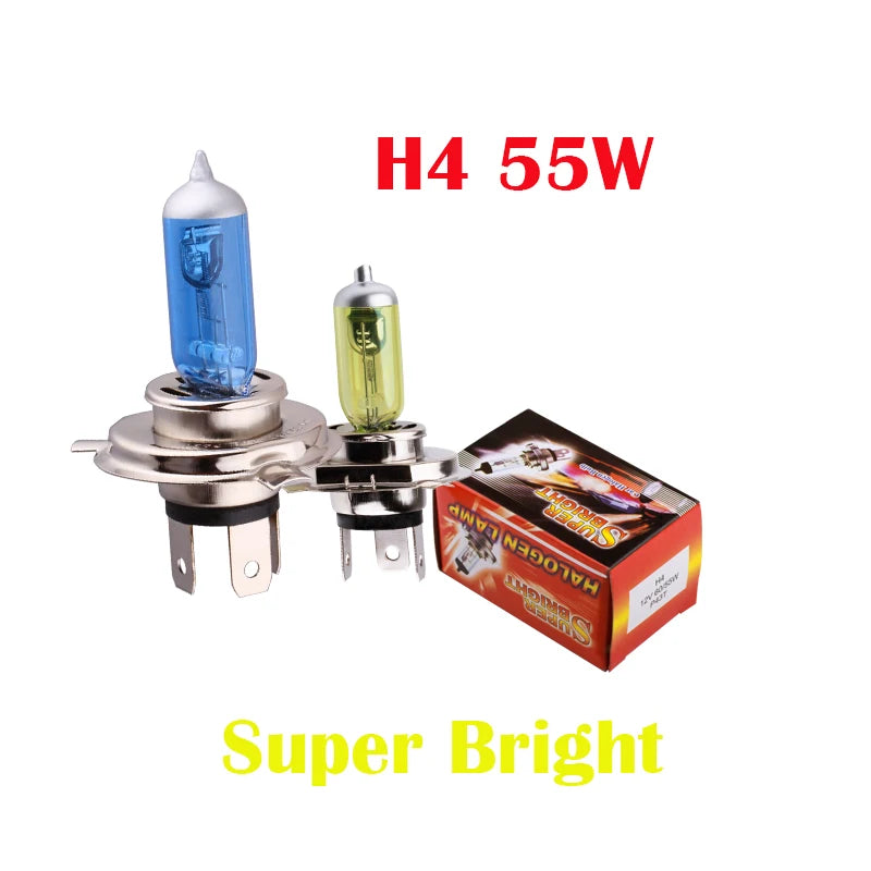 H4 Halogen Lamp Super Bright White Fog Halogen Bulb 55W DC 12V White Yellow Amber 6000K 30