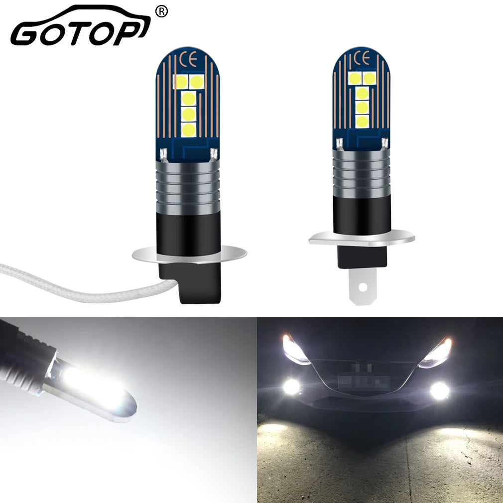H1 H3 LED Bulb Super Bright 10 3030SMD Car Fog Lights DC 12V 6000K Running Light Auto Fog