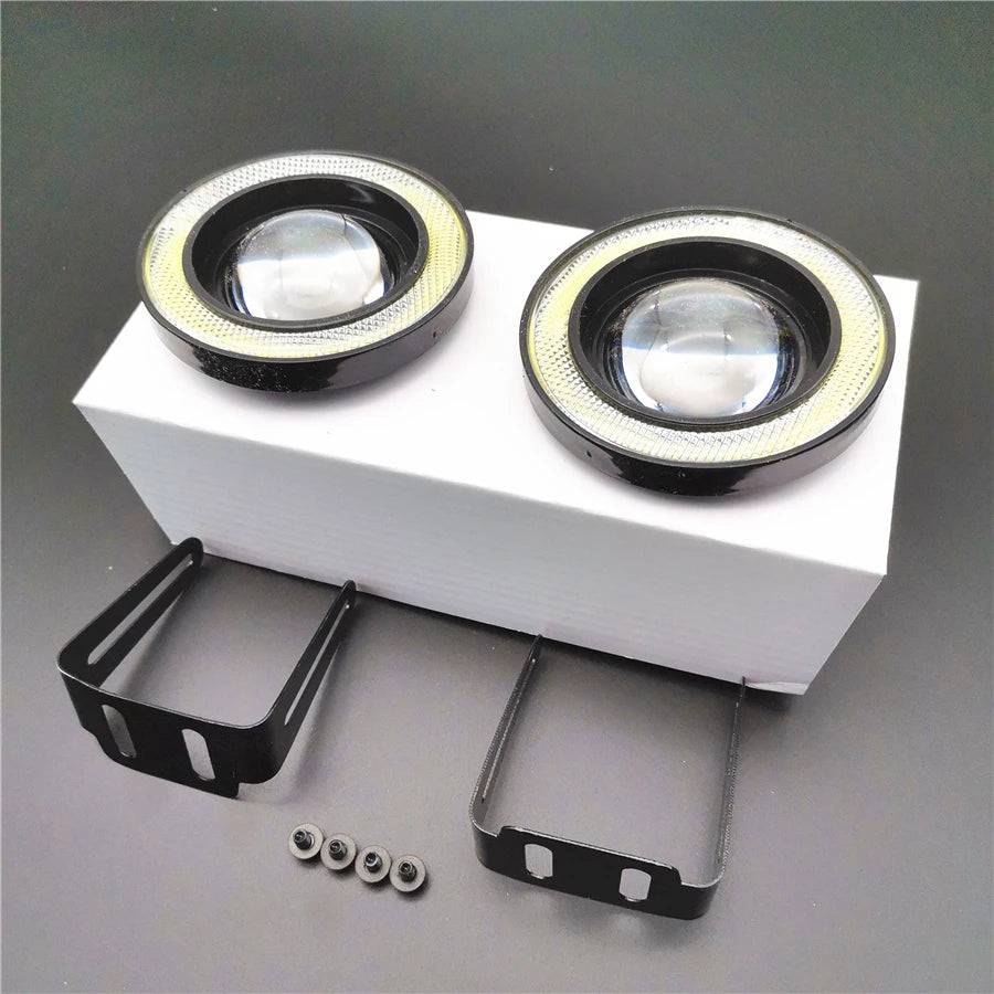 Universal 1Pair 3.5" COB LED Fog Light Projector White Angel Eyes Halo Ring DRL