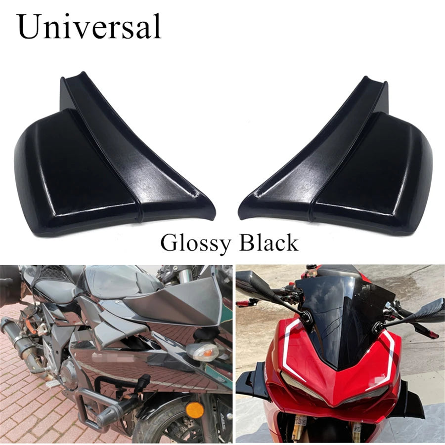 Glossy Black ABS Motorcycle Winglets Air Deflector Trim Cover Universal