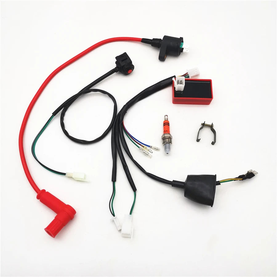 Universal Dirt Bike Wiring Harness Kill Switch Ignition Coil CDI Set 50cc-150cc