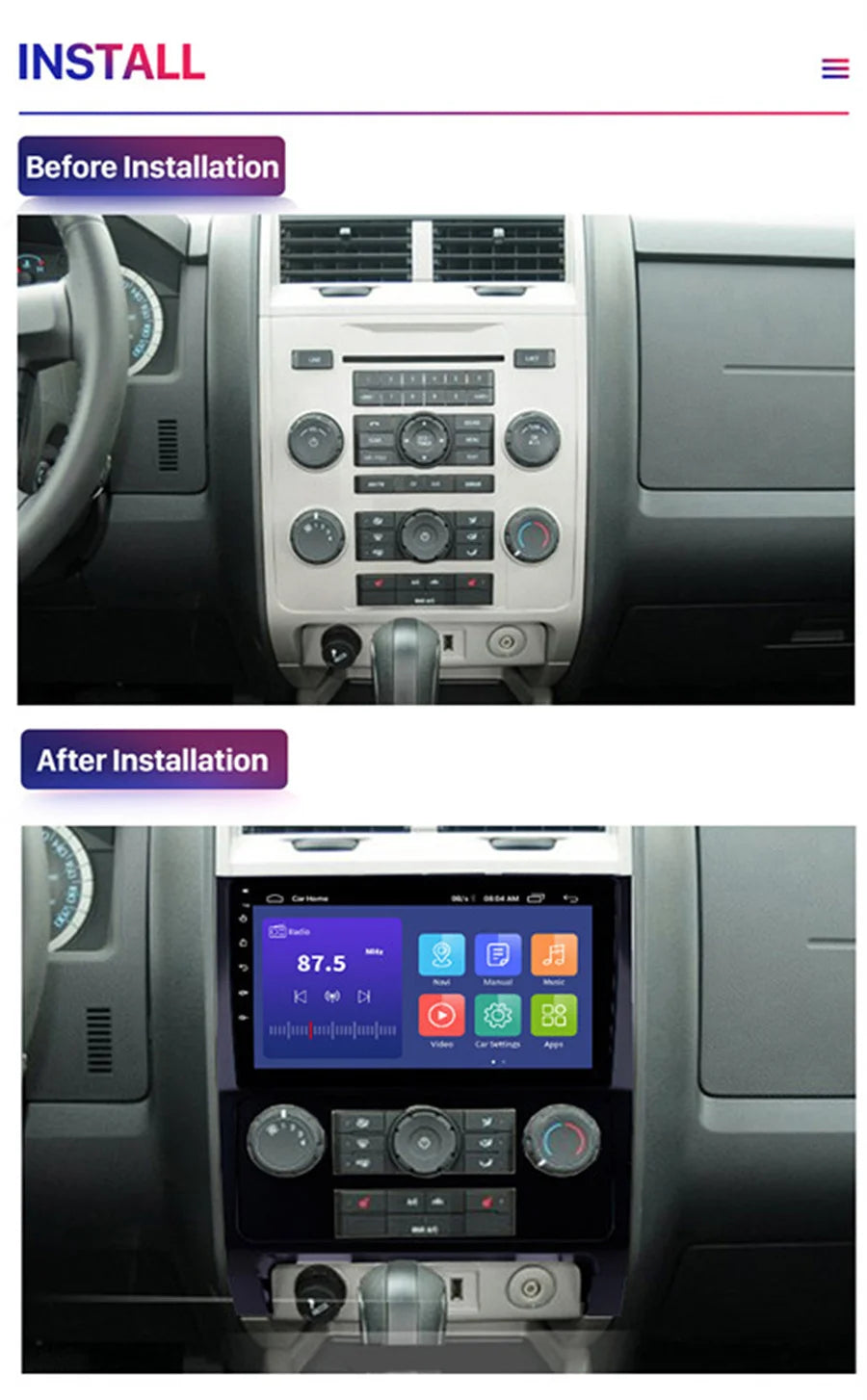 9" Android 10.0 Radio Stereo GPS Navi Head Unit 1+16GB For Ford Escape 2007-2012