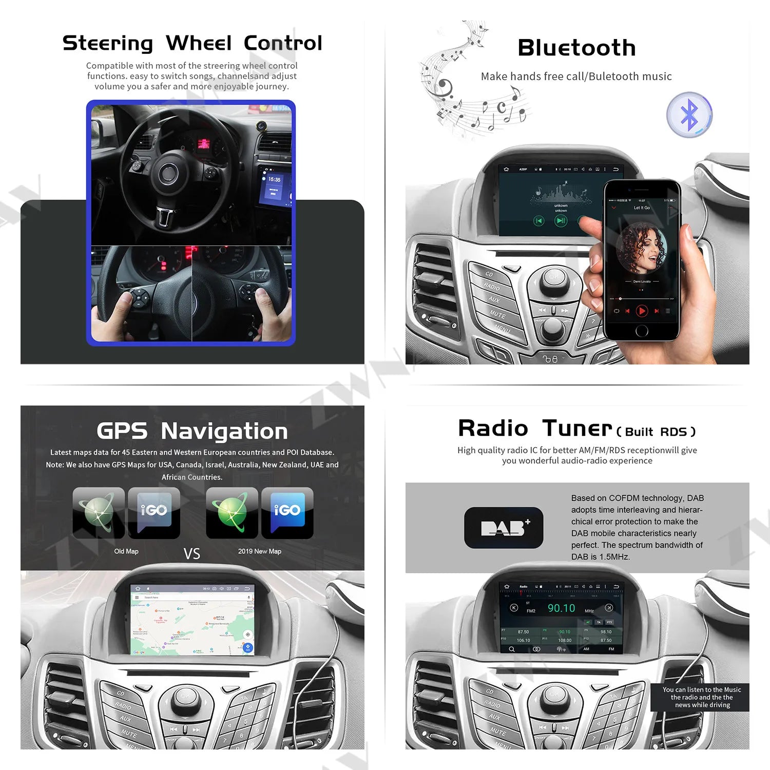 Android 13.0 Car DVD Player GPS Navigation For Ford Fiesta MK7 2013-2016 Car Radio player