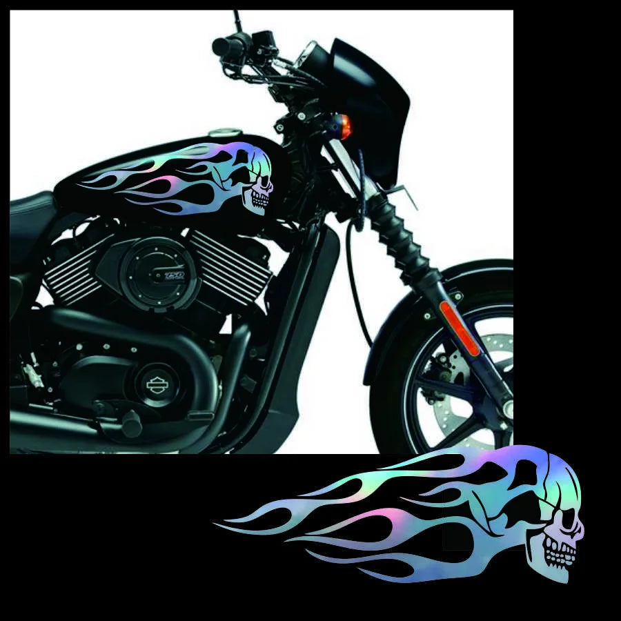 Universal Motorcycle Skull Flame Stripe Gas Tank Vinyl Decals Car Sticker