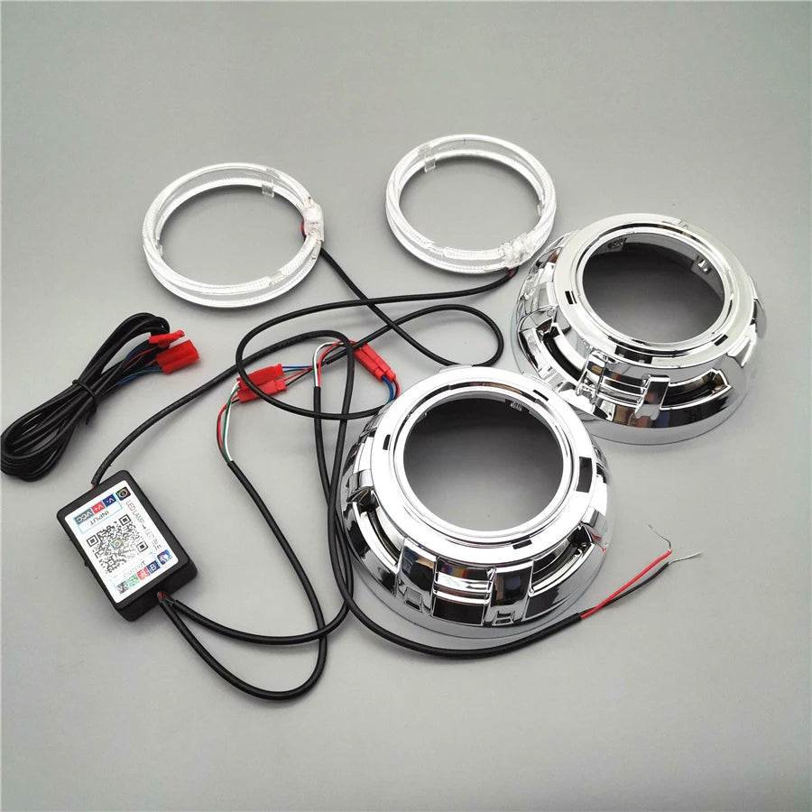 1 Pair 3.0 inch H1 Bi Xenon Hid Projector Lens Shrouds RGB APP Bluetooth Led Angel Eyes