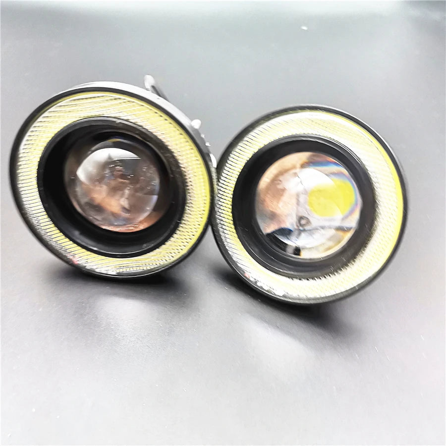 Universal 1Pair 3.5" COB LED Fog Light Projector White Angel Eyes Halo Ring DRL