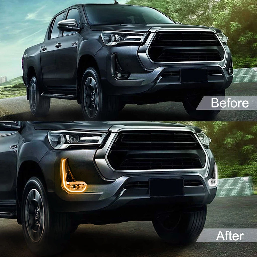 For Toyota Hilux Revo 2020 2021 Led DRL Fog Lamp Daytime Running Light Day Bumper Driving  | AUTOKITSHOP