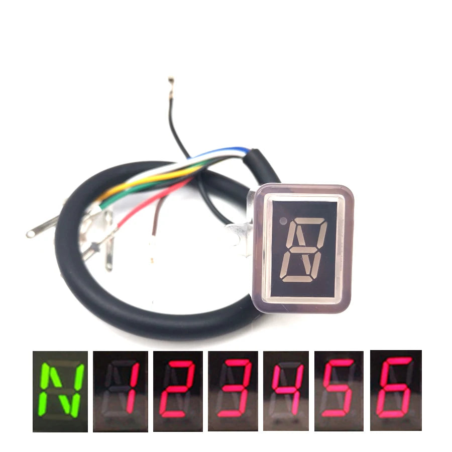 Universal Motorcycle Gear Indicator 6 Speed N-6 Digital Red LED Display Shift Lever Sensor